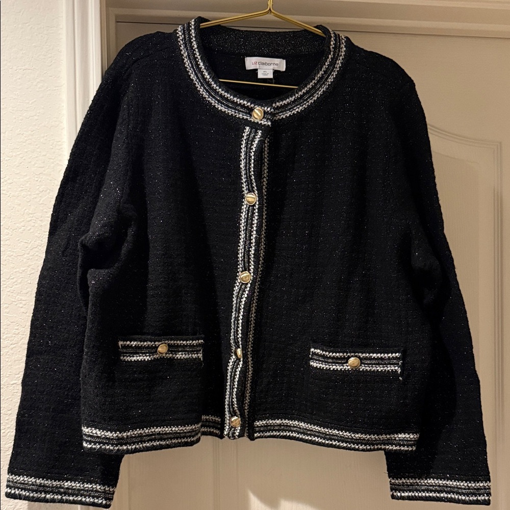 Liz Claiborne Black Cardigan with Gold Accents